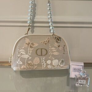 Dior Mesh  Cream And Light Pink Shoulder Bag with Embroidered Motifs